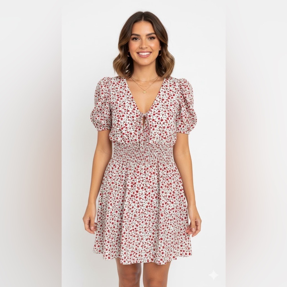 Bailey Blue Red and White Puff Sleeve Sundress